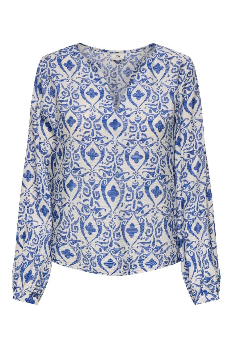 Bluse   May Life L S Top   Birch Blue Ikat fra Jdy