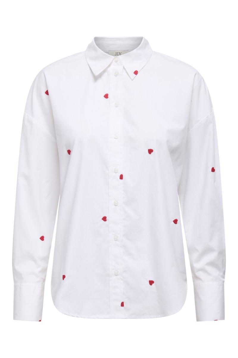 Skjorte   Nelly L S Loose Shirt    White Red fra Jdy