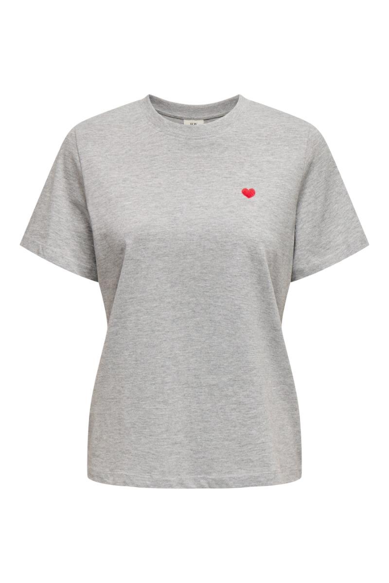 T Shirt   Pisa S S Print Top   Light Grey Melange Bittersweet Heart fra Jdy