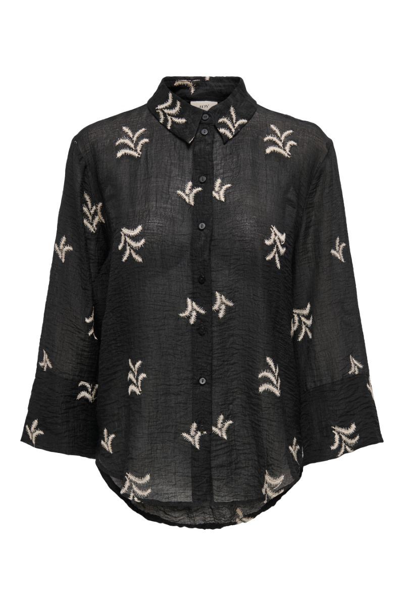 Bluse   Theo 7 8 Embroidery Shirt   Black fra Jdy