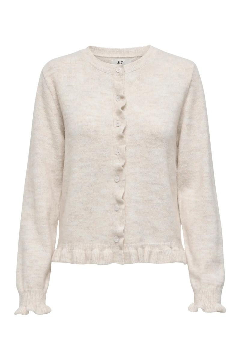 Cardigan   Letty L S On Frill Cardigan   Birch Melange fra Jdy