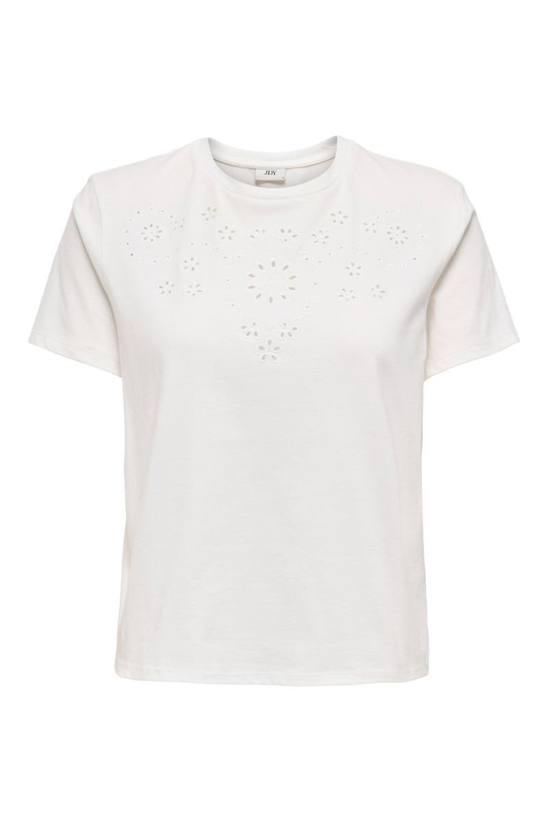 T Shirt   Cif S S Broderie Anglaise Top   Cloud Dancer fra Jdy