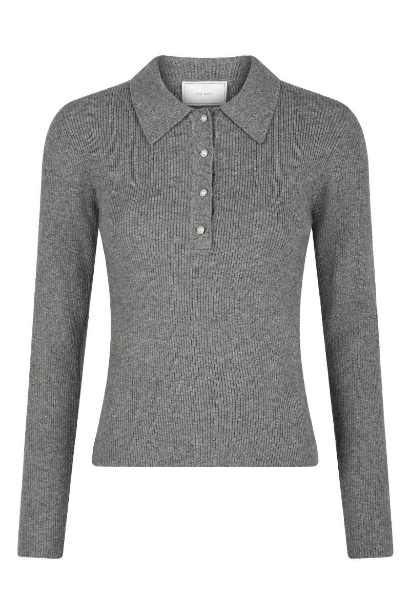 Bluse   Panama Knit Blouse   Dark Grey Melange fra Neo Noir
