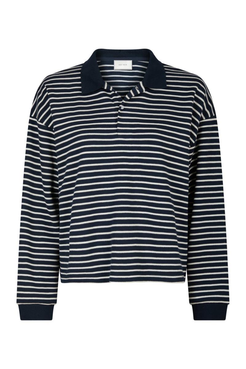 Bluse   Sara Stripe Polo Blouse   Navy fra Neo Noir