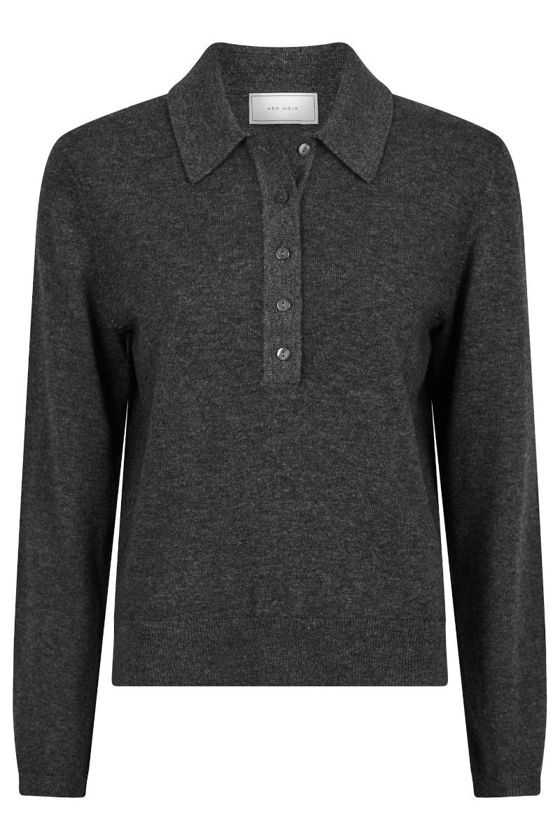 Blouse   Genea Knit Polo Blouse   Antracit fra Neo Noir