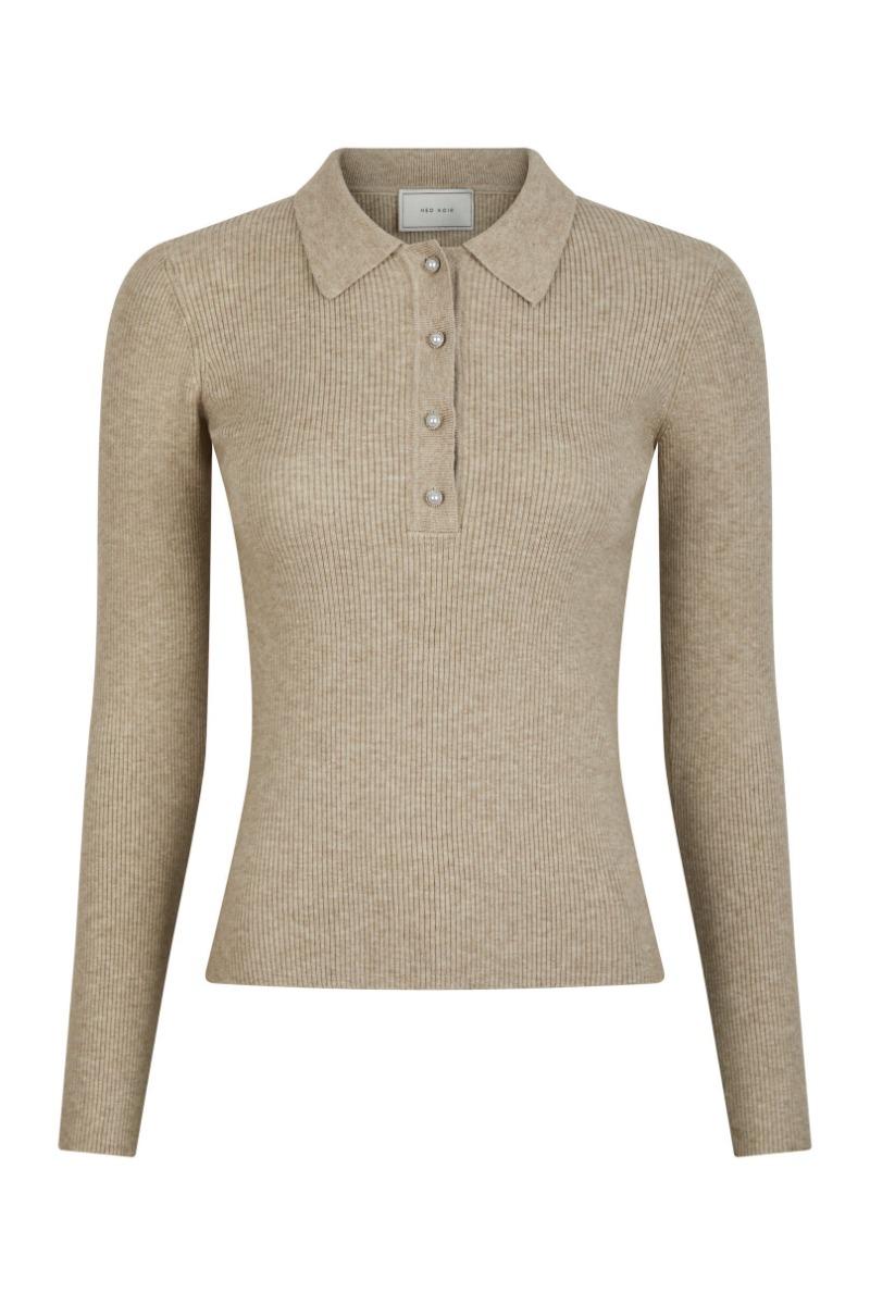 Bluse   Panama Knit Blouse   Beige Melange fra Neo Noir