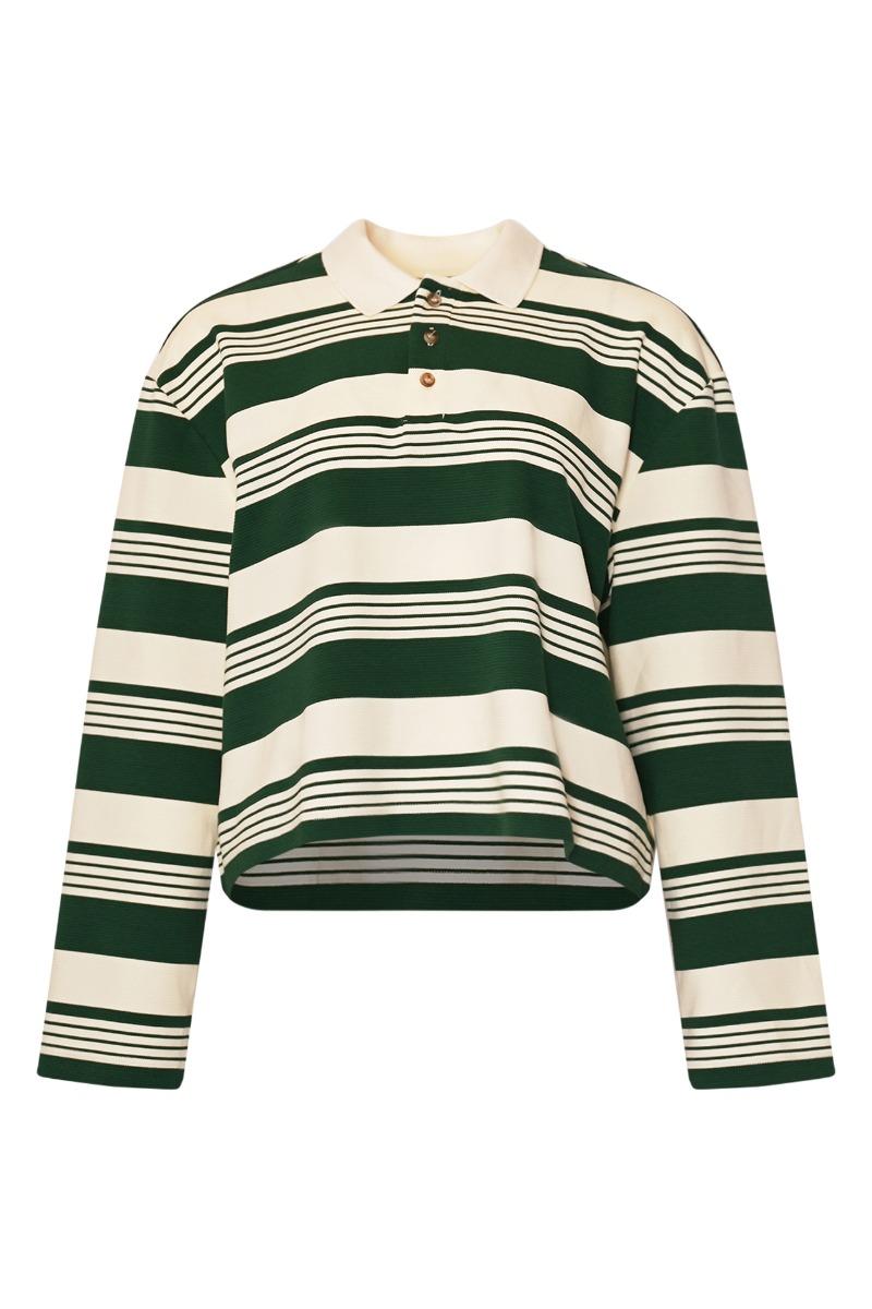 Bluse   Lynlee Polo   Green Off White Stripe fra Noella