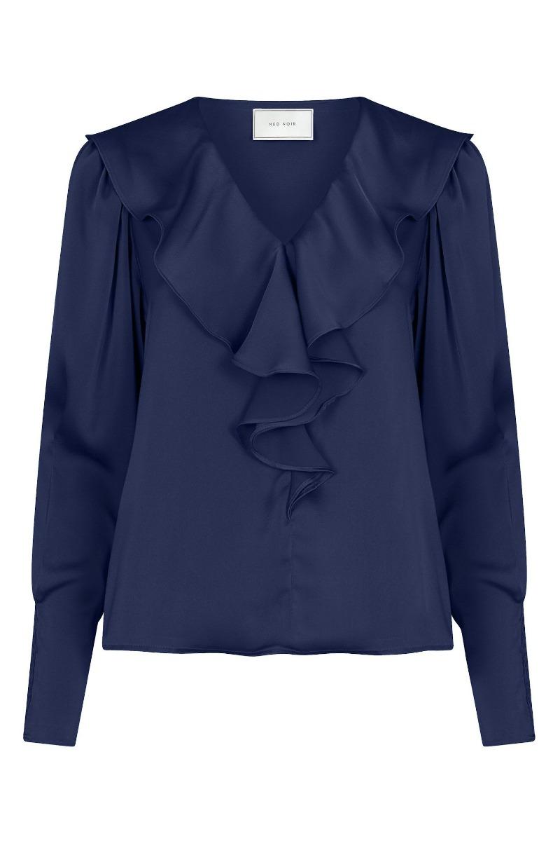 Bluse   Sandie Sateen Blouse   Navy fra Neo Noir
