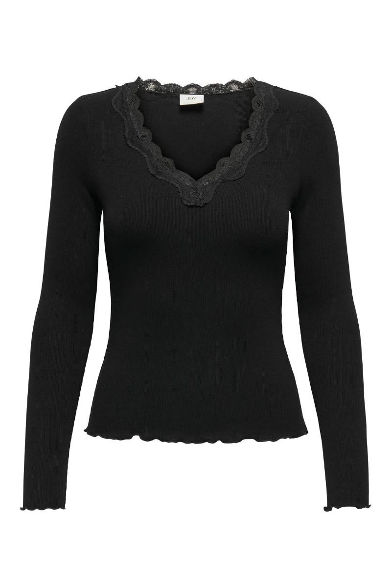 Bluse     Etoile L S V Neck Rib Top   Black fra Jdy