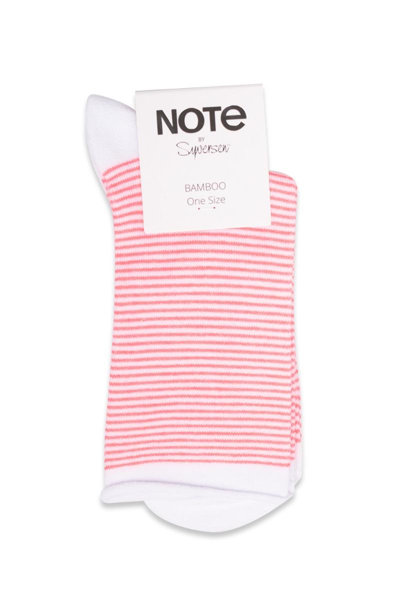Oroblu   Note Woman Bamboo Stripes Roll Top   White Pink Stripes fra Oroblãº