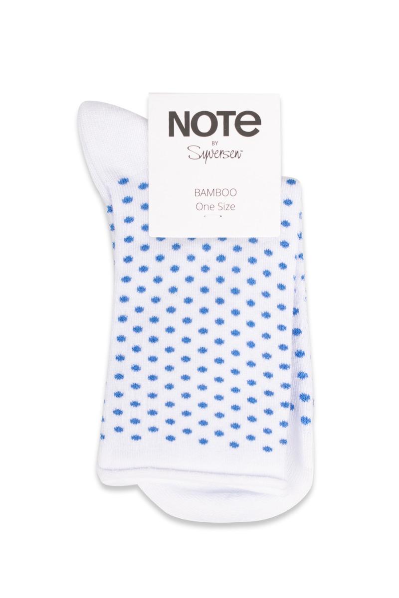 Oroblu   Strømper   Note Woman Bamboo Dots Roll Top   White Blue Dots fra Oroblãº