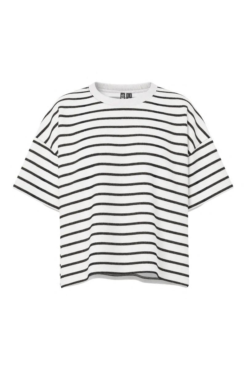 T Shirt   Chilli Summer 2 4 Sweat Stripe   Cloud Dancer Black fra Pieces