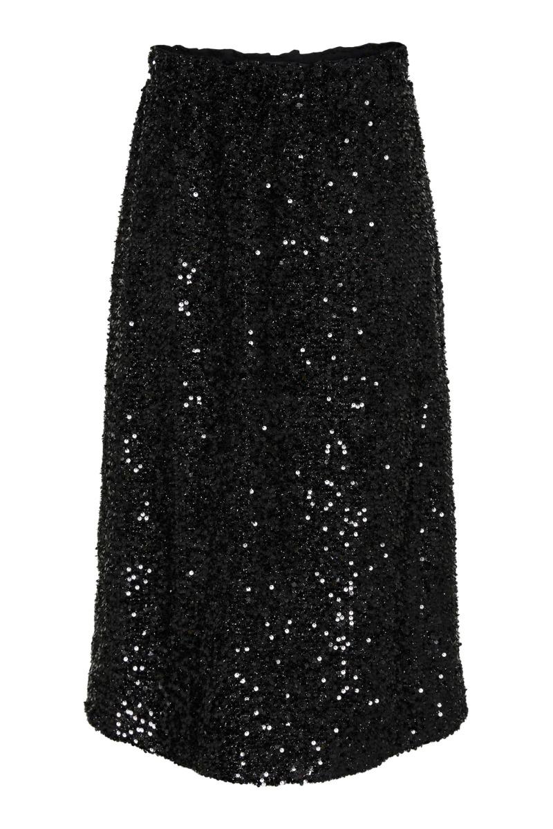 Nederdel   Pc Serena Sequin Hw Midi Skirt   Black fra Pieces