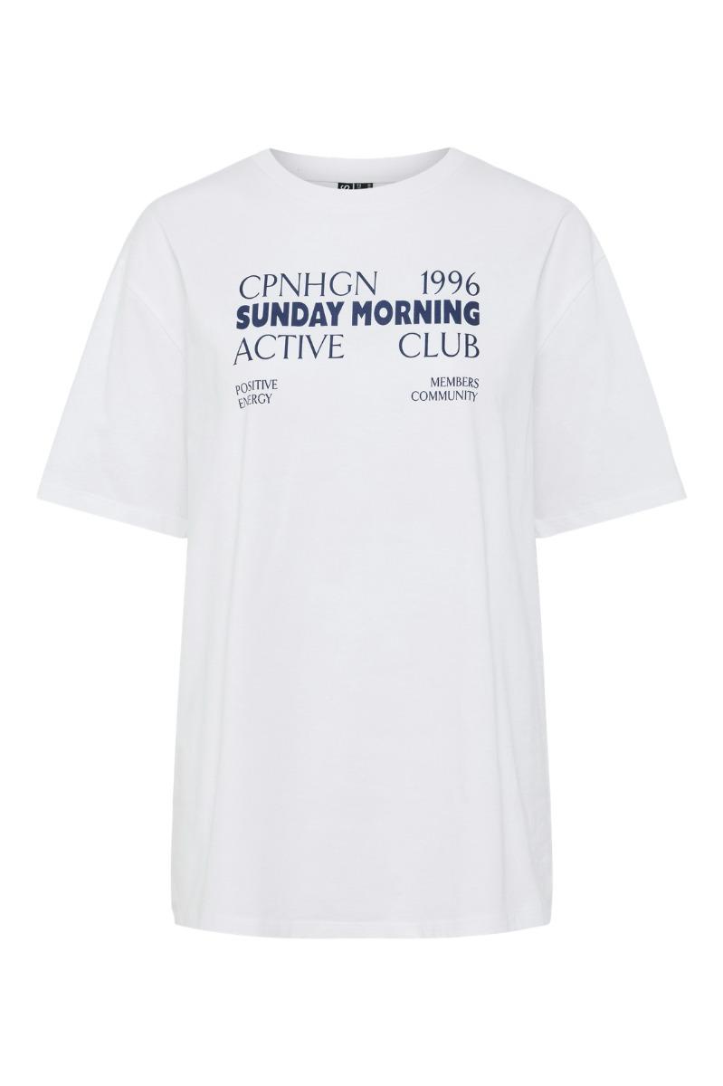 T Shirt   Pcpaloma Ss Printed T Shirt   Bright White Active Club fra Pieces