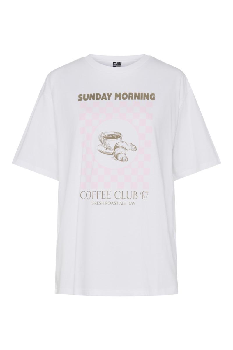 T Shirt   Pc Paloma Ss Printed T Shirt Bc   Bright White Coffee fra Pieces
