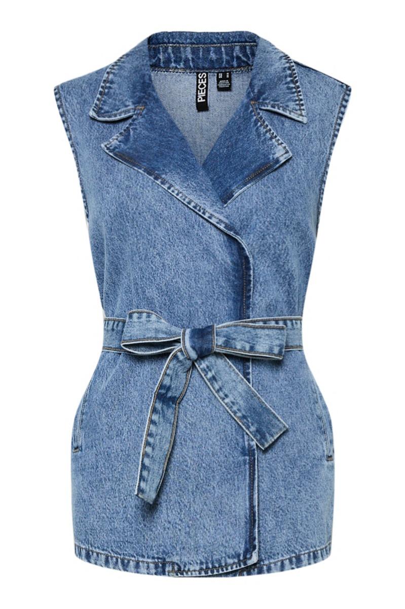 Vest   Sabine Long Denim Vest   Medium Blue Denim fra Pieces