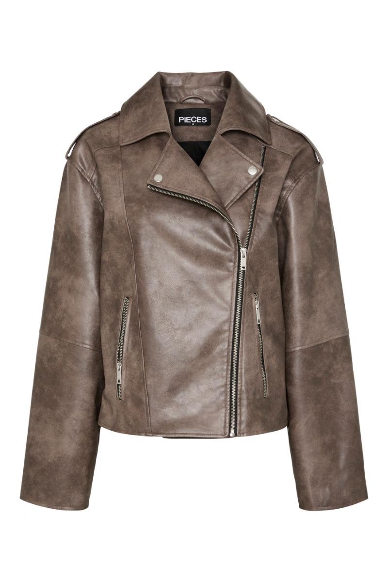 Jakke   Sadie Ls Pu Jacket   Chicory Coffee fra Pieces