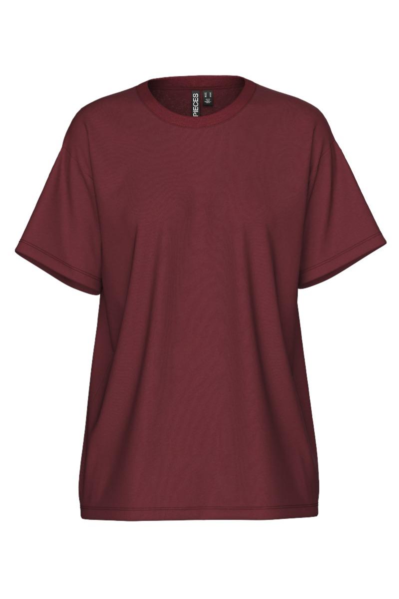 T Shirt   Pc Skylar Ss Oversized Tee   Tawny Port fra Pieces