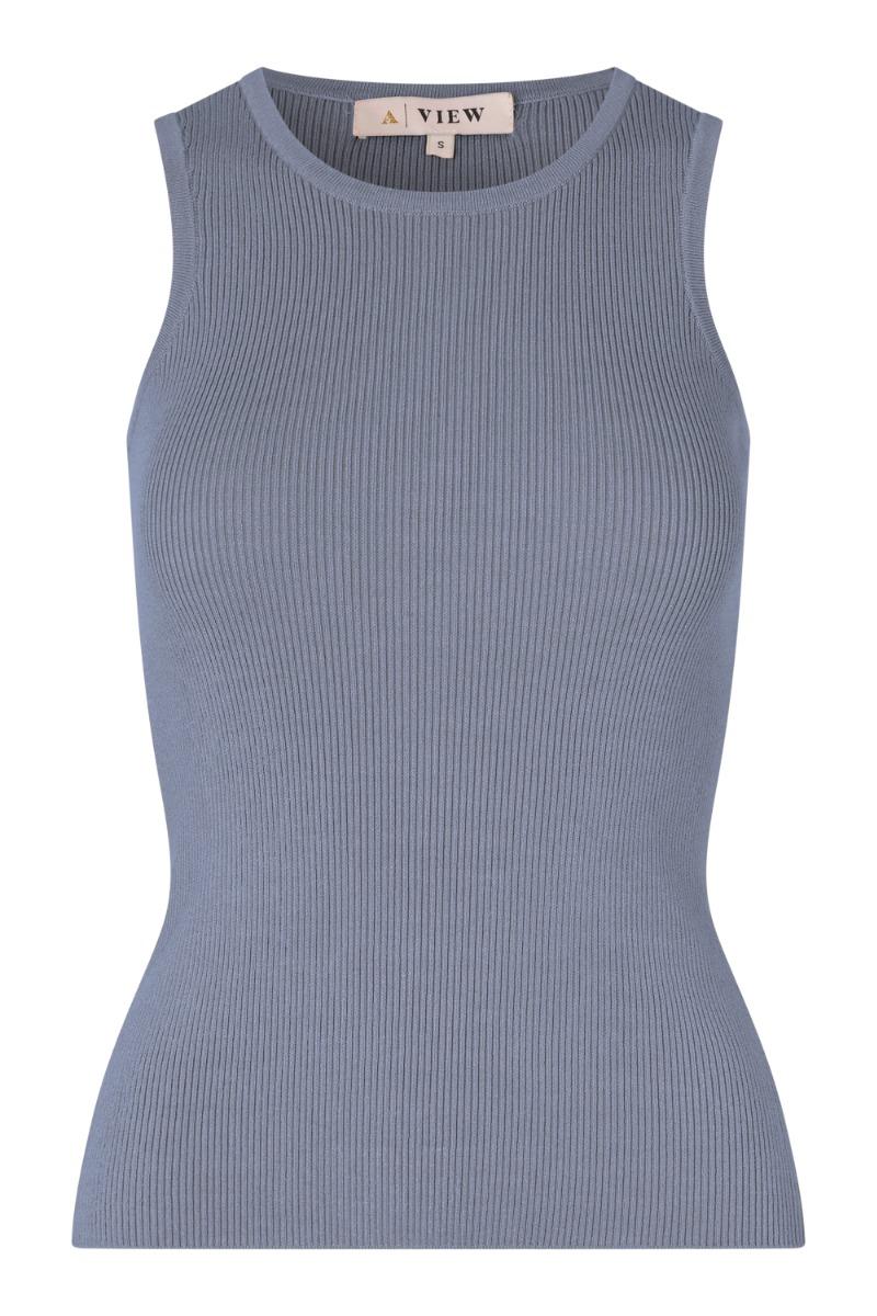 A View   Top   Rib Knit Tank Top   Dusty Blue fra A-view