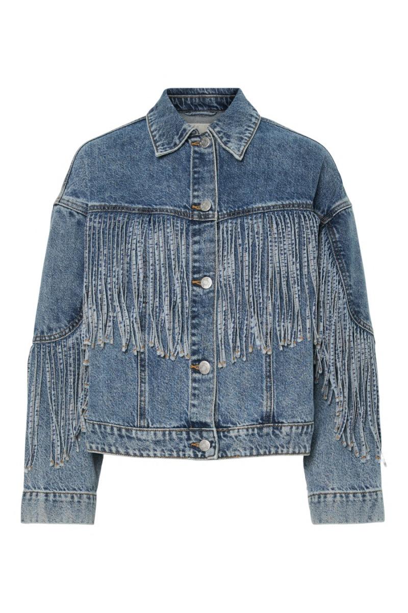 Y.a.s   Jakke   Saiko Ls Denim Fringe Jacket   Medium Blue Denim fra Yas