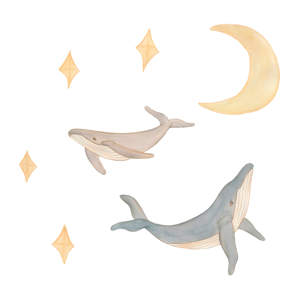 Wallsticker Hvaler Og Himmel   Multi fra That's Mine