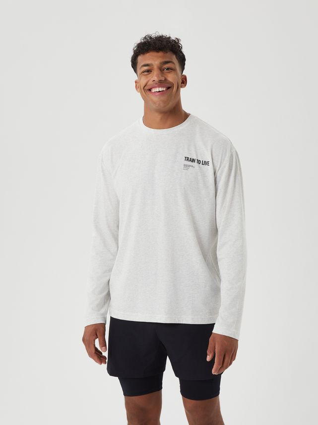Borg Gym Long Sleeve T Shirt, Ultra Light Grey Melange fra Björn Borg