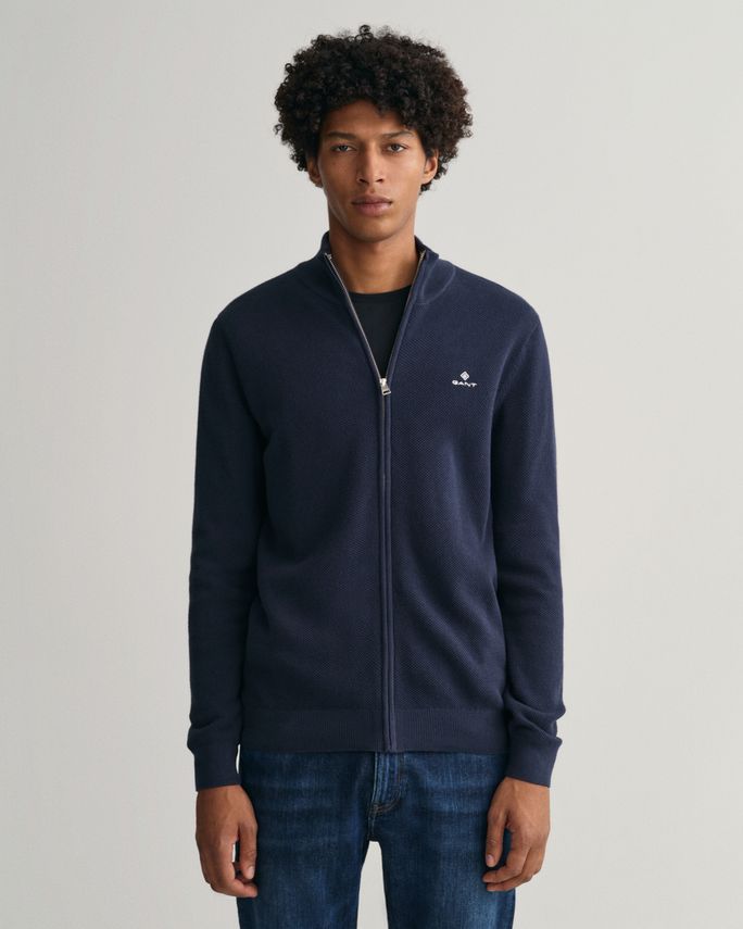 Cotton Pique Zip Cardigan Even fra Gant