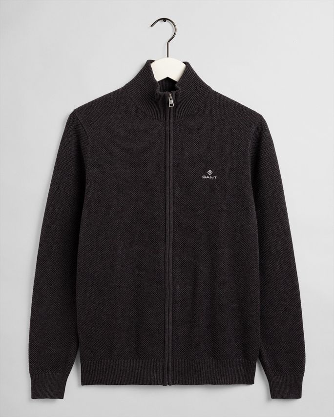 Cotton Pique Zip Cardigan Even fra Gant