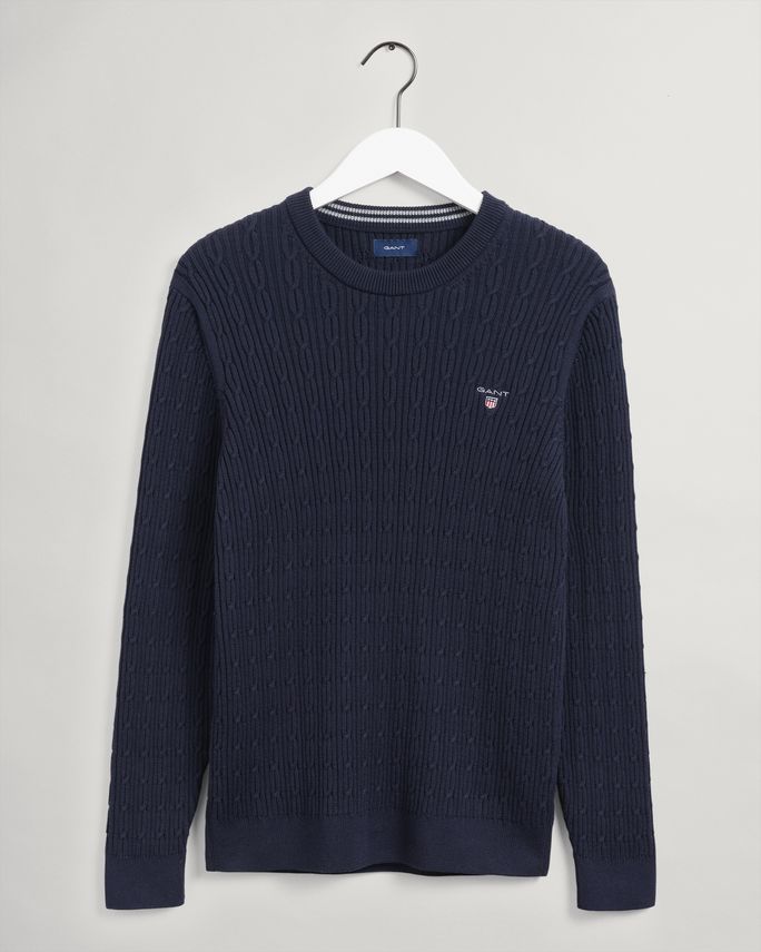D2. Cotton Cable C Neck Grey M fra Gant