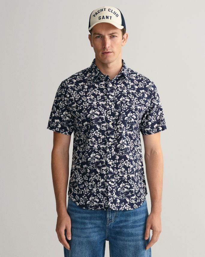 Reg Floral Cotton Linen Ss Shirt fra Gant