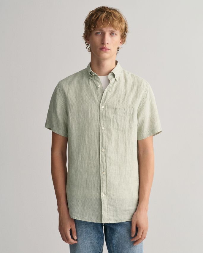 Reg Linen Stripe Ss Shirt fra Gant