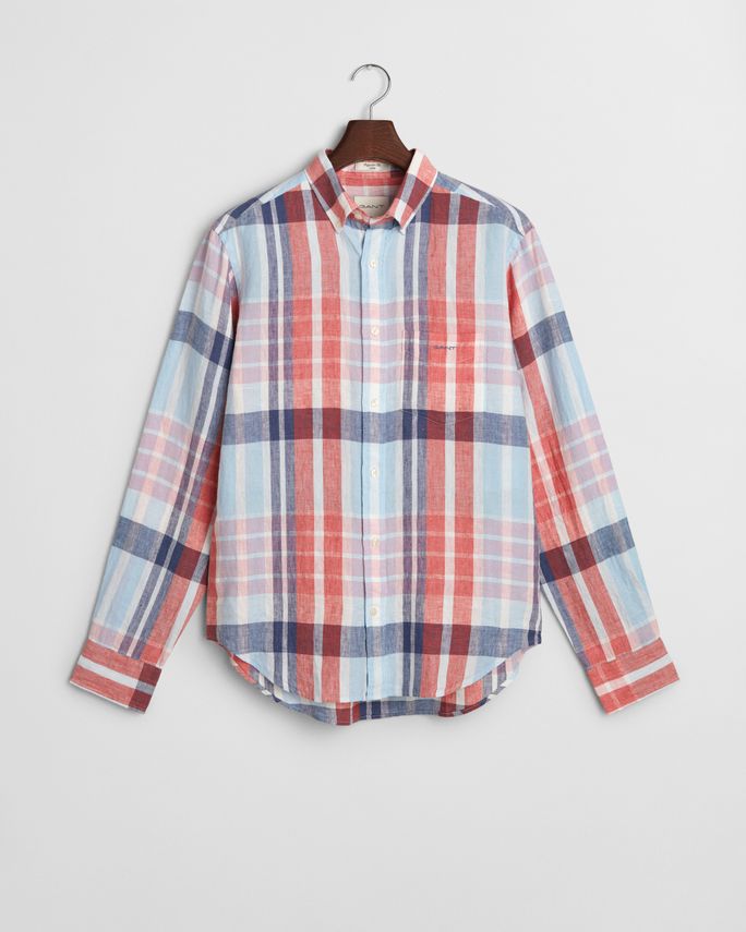 Reg Linen Madras Shirt fra Gant