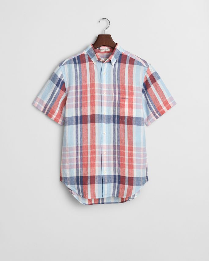 Reg Linen Madras Ss Shirt fra Gant