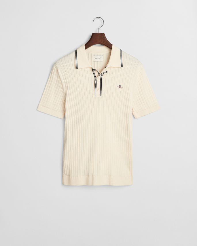 Ribbed Cotton Ss Polo fra Gant
