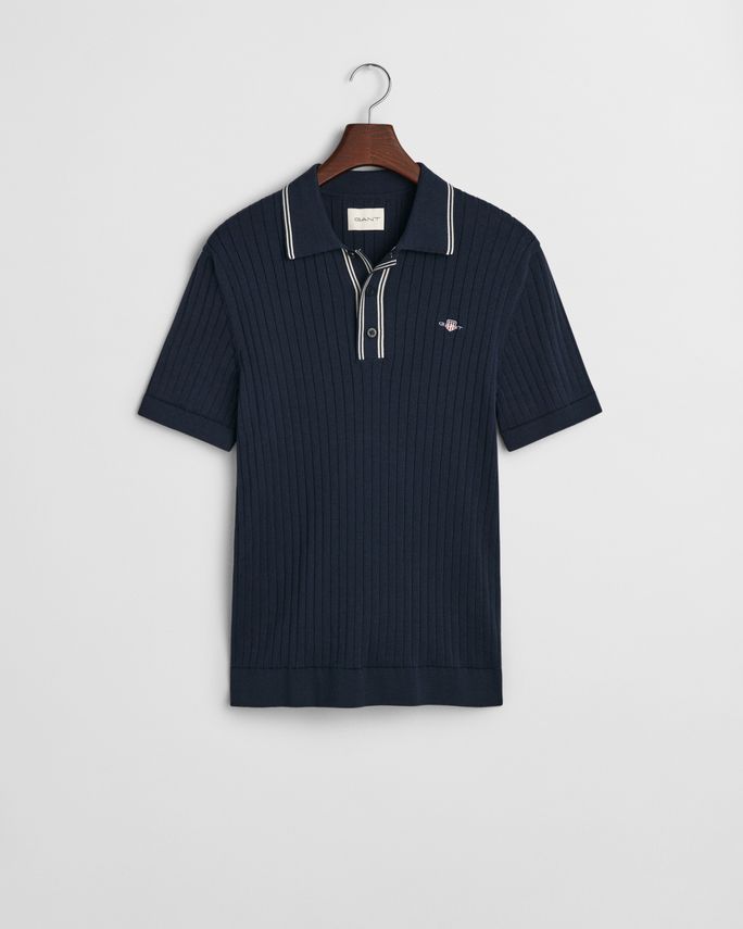 Ribbed Cotton Ss Polo fra Gant