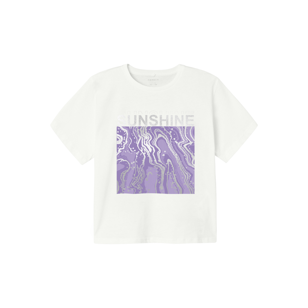 Løs Kort T Shirt Javase Bright White Purple fra Name It