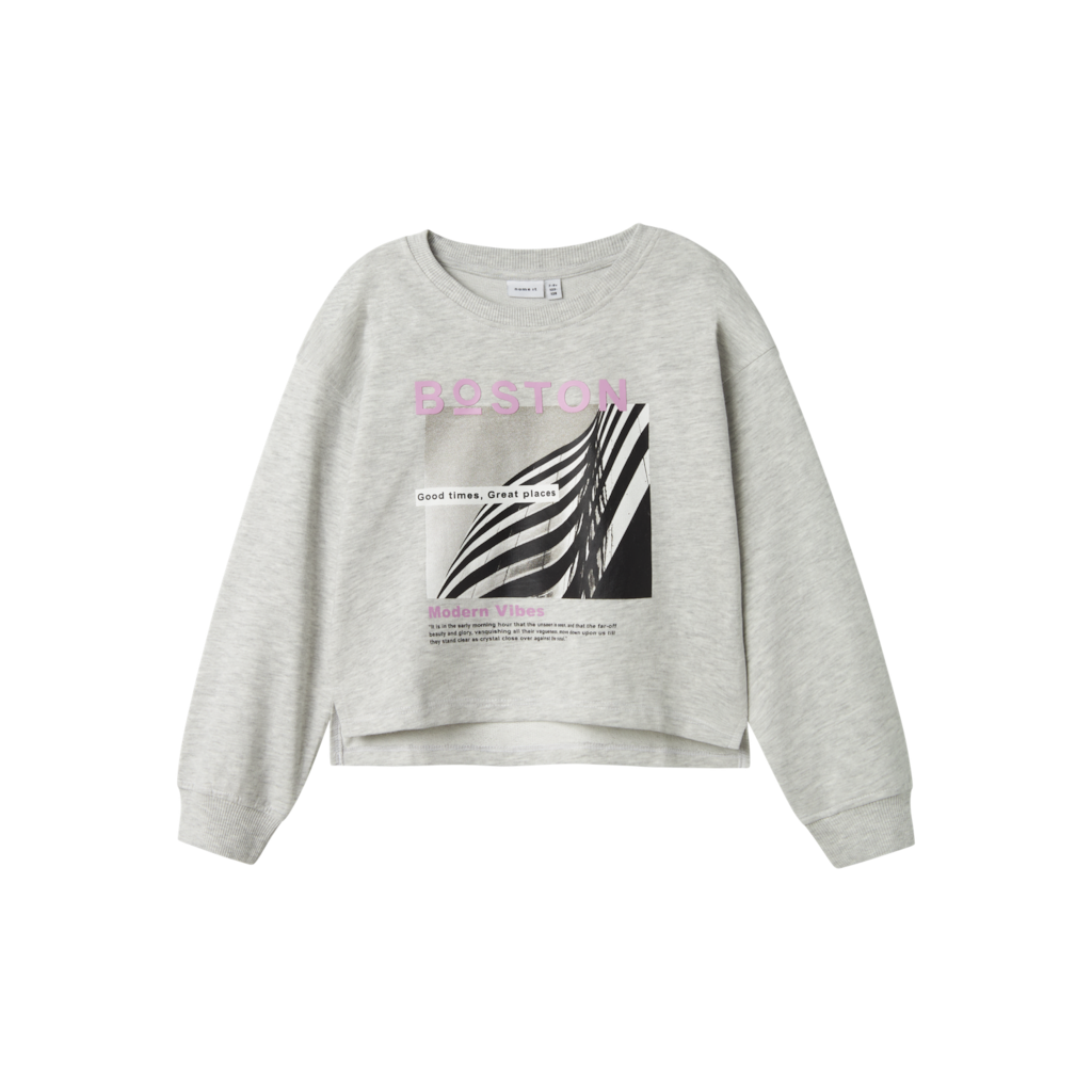 Kort Sweatshirt Kaliss Light Grey Melange fra Name It
