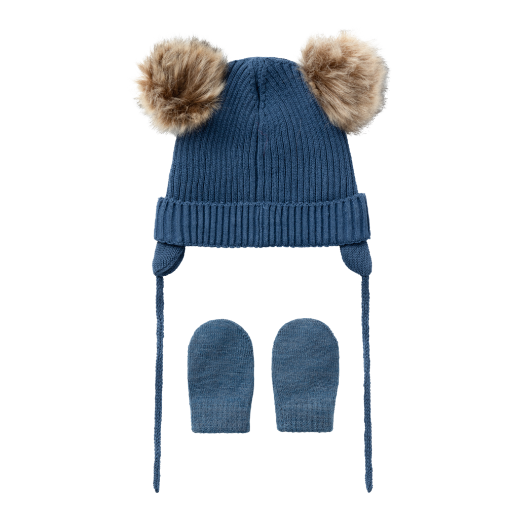 Strik Sæt Hue Og Vanter Mara Dark Denim fra Name It