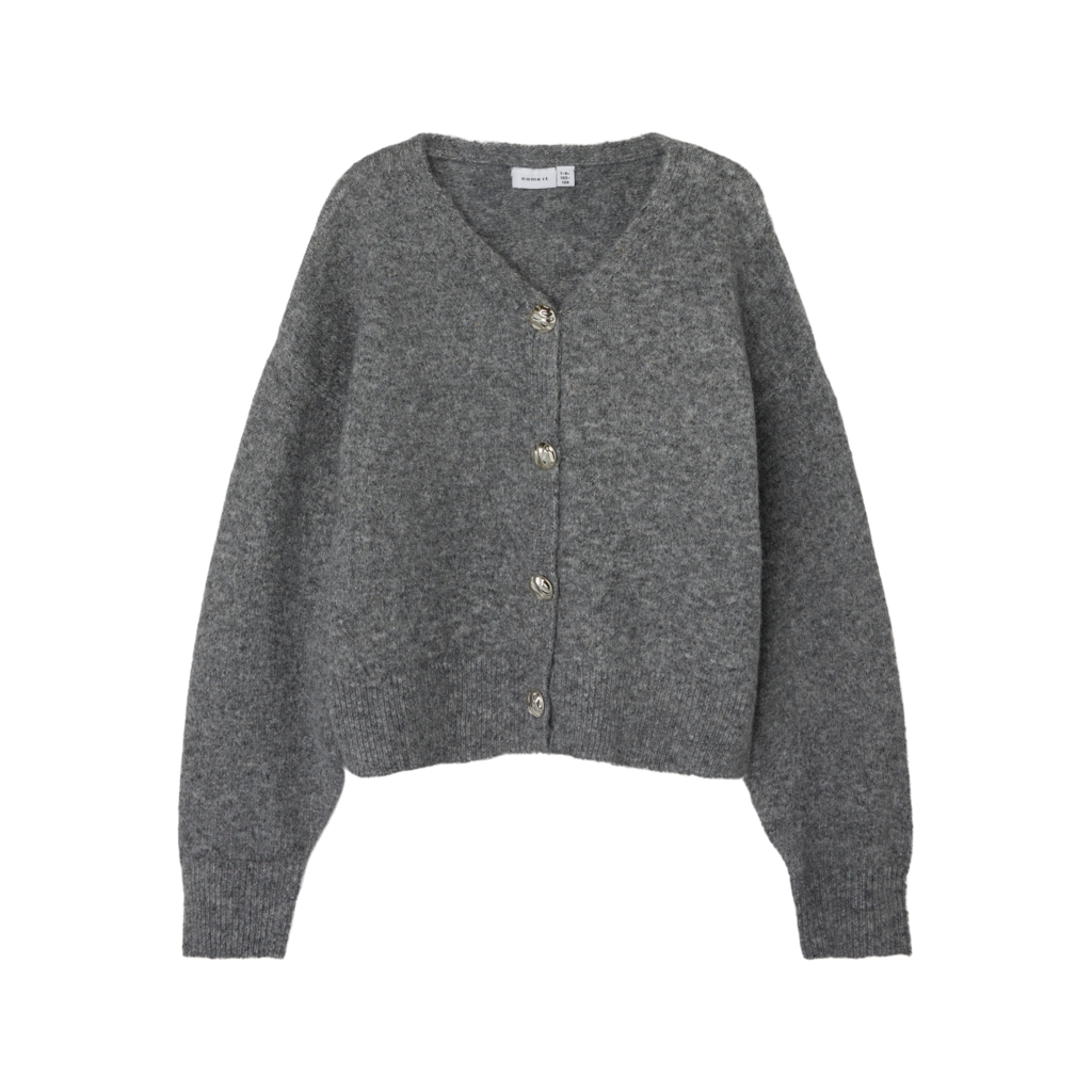Nacola Kort Strik Cardigan Grey Melange fra Name It