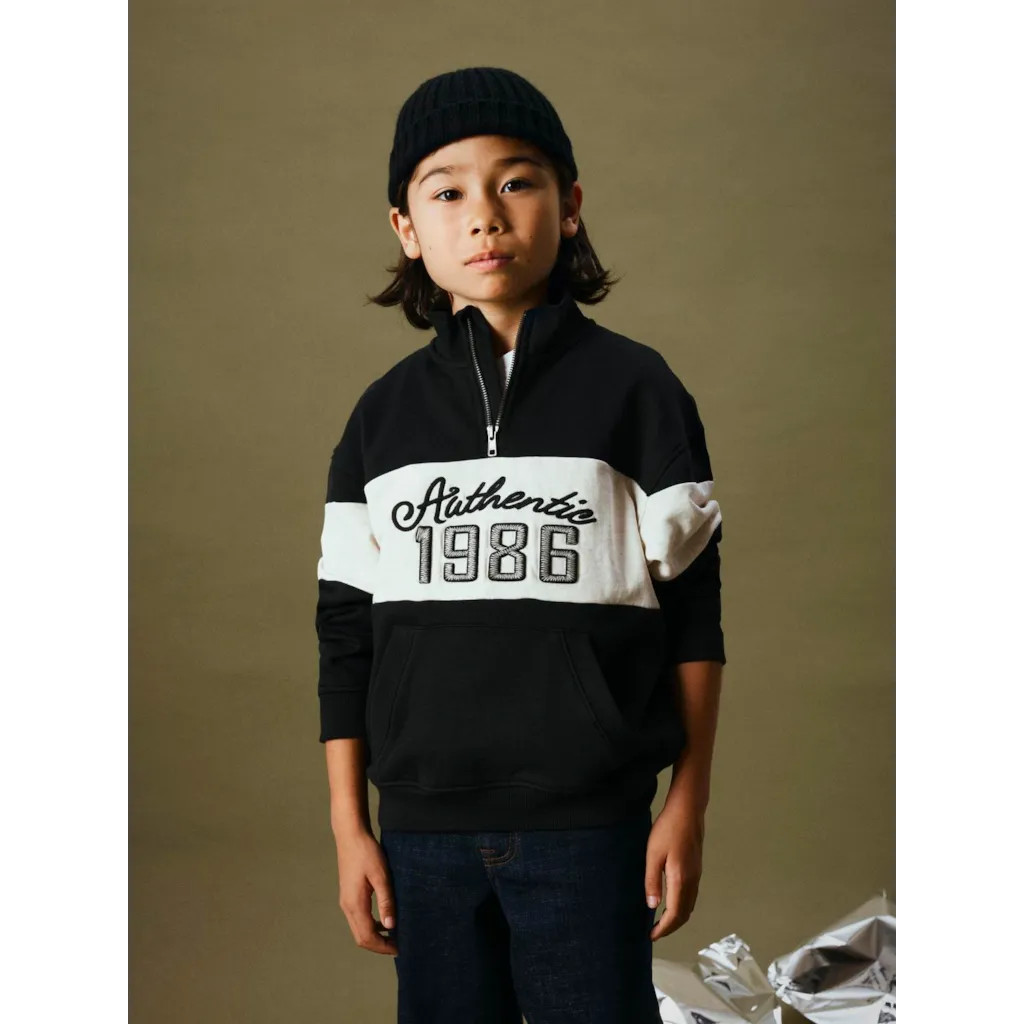 Sweatshirt Half Zip Reta Black Peyote Melange fra Name It