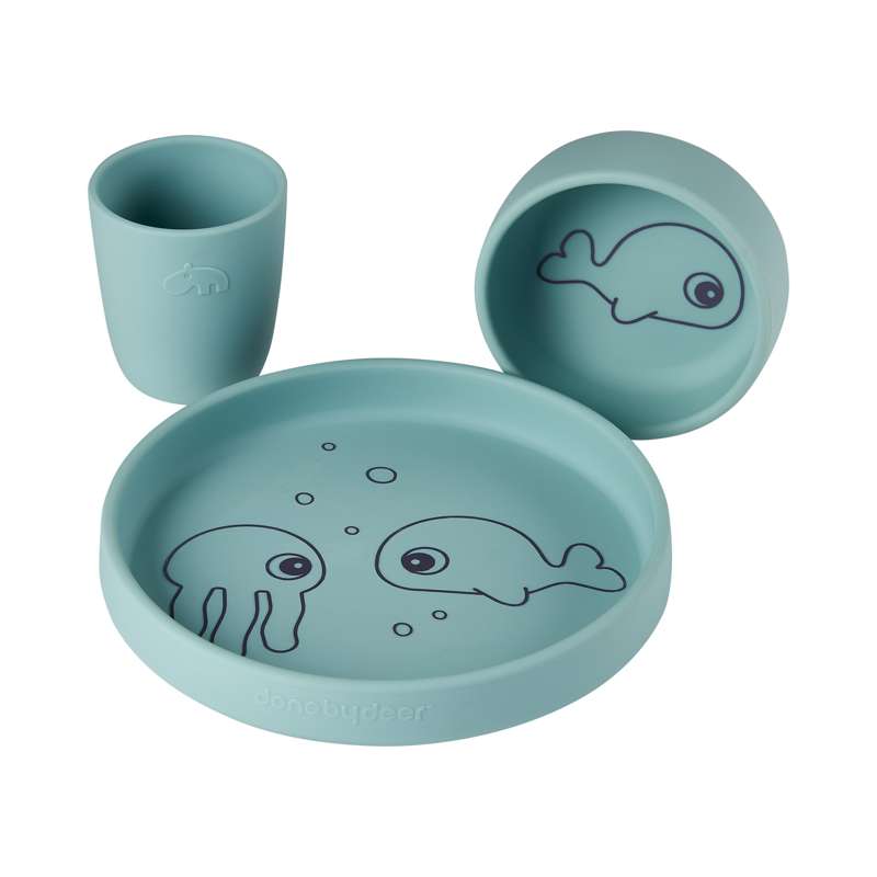 Spisesæt   Silikone   Sea Friends (blå) fra Done By Deer