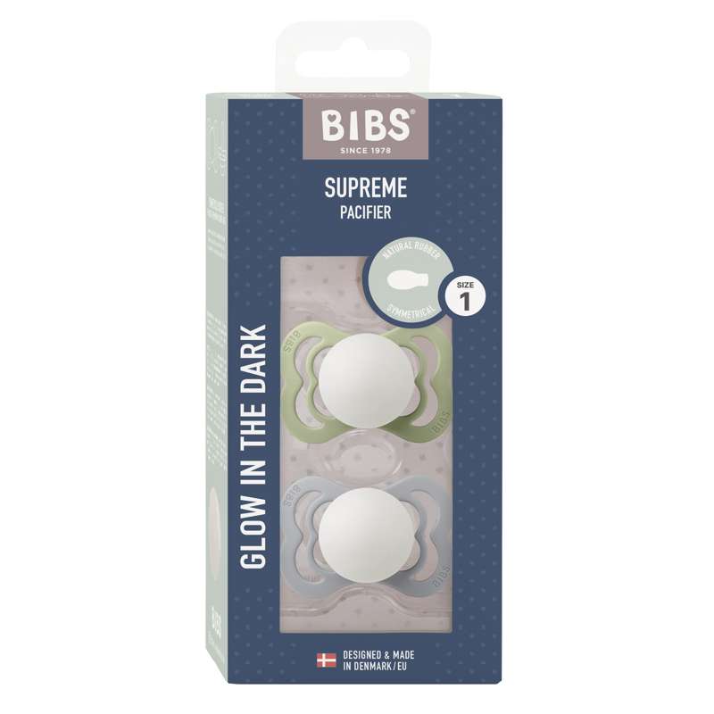 Supreme Sut   2 Pak   Str. 1   Naturgummi   Glow   Sage Cloud fra Bibs