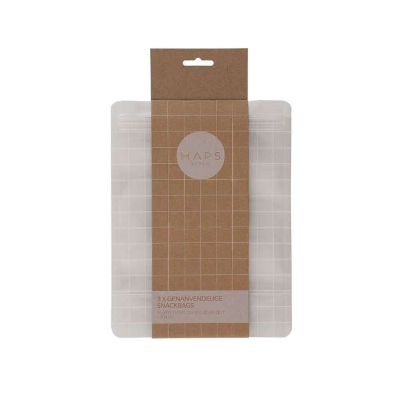 Genanvendelige Snack Bags   3 Pak   1000ml   Transparent Check fra Haps Nordic