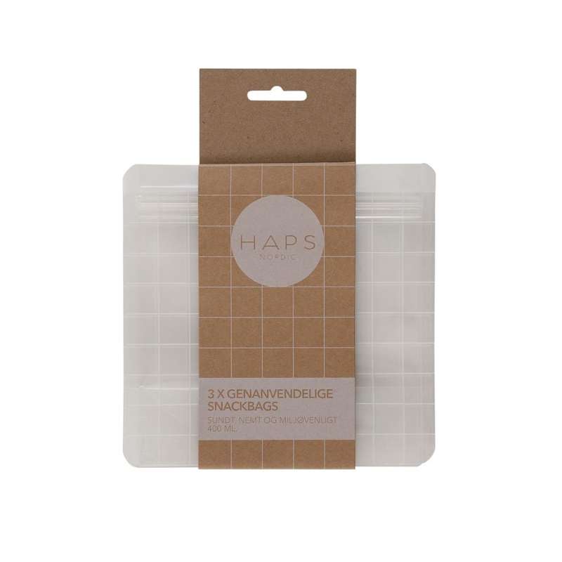 Genanvendelige Snack Bags   3 Pak   400ml   Transparent Check fra Haps Nordic