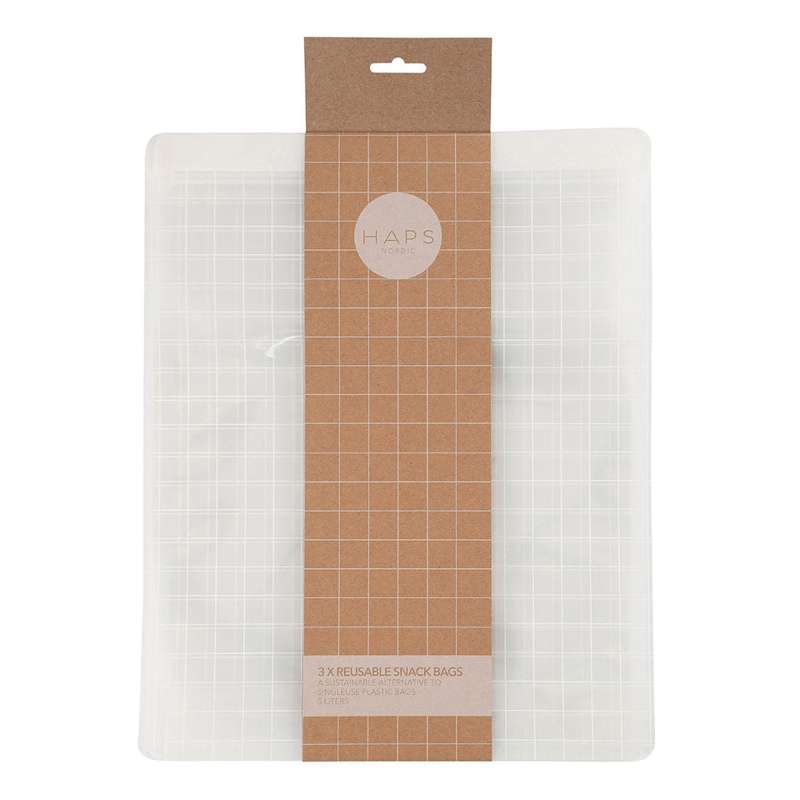 Genanvendelige Snack Bags   3 Pak   5 Liter   Transparent Check fra Haps Nordic