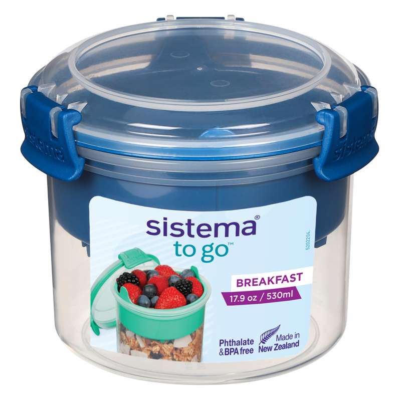 Snackboks   Breakfast To Go   530ml   Ocean Blue fra Sistema