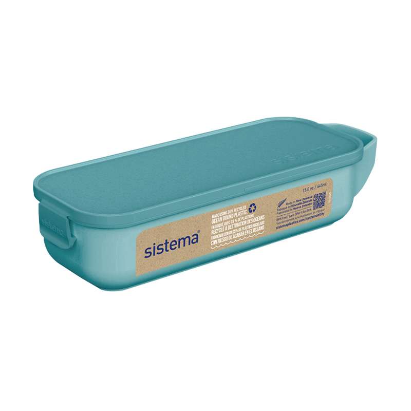 Ocean Bound Snackboks   Snack And Slide   430ml   Teal Stone fra Sistema