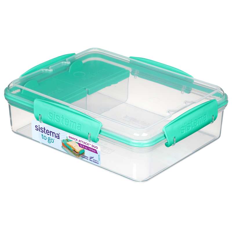 Madkasse   Snack Attack Duo To Go   975ml   Klar Minty Teal fra Sistema
