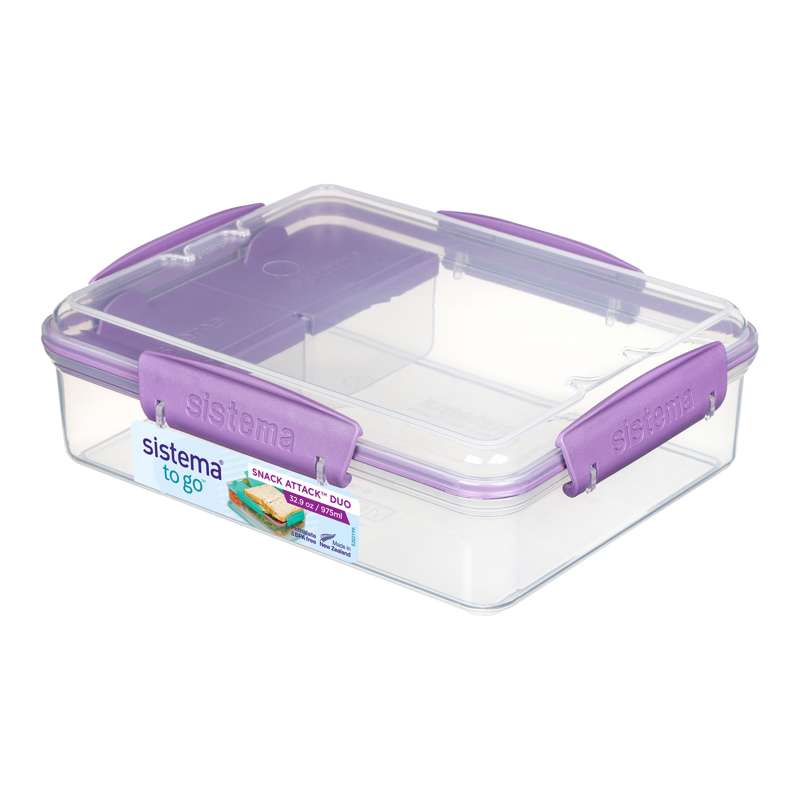 Madkasse   Snack Attack Duo To Go   975ml   Klar Misty Purple fra Sistema
