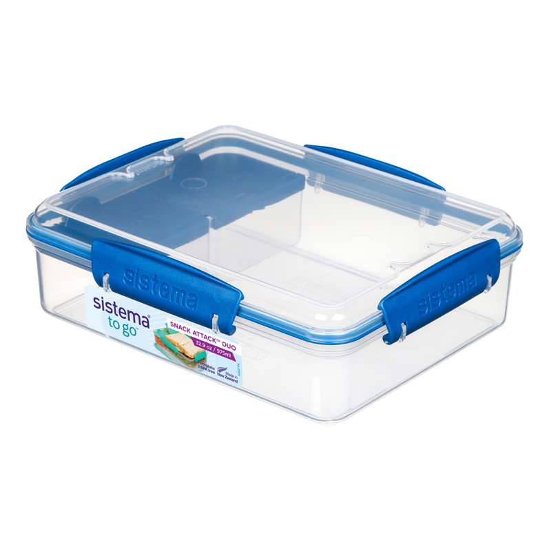 Madkasse   Snack Attack Duo To Go   975ml   Klar Ocean Blue fra Sistema